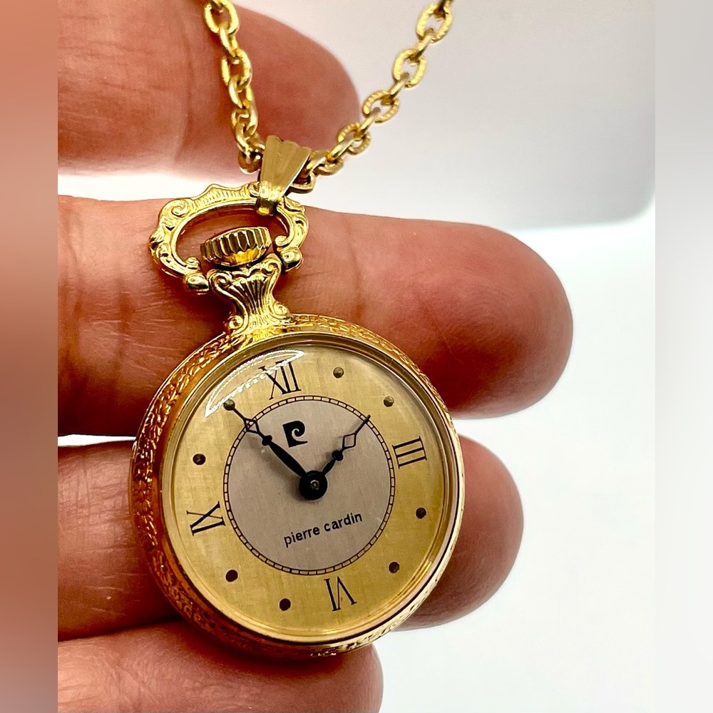 Vintage Pierre Cardin Gold Tone Mechanical Pocket Watch Rope Chain Necklace - Picture 5 of 6